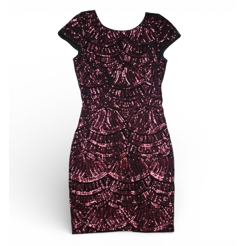 Dress the Population Tabitha Burgundy Sequin Art Deco Cocktail Dress S